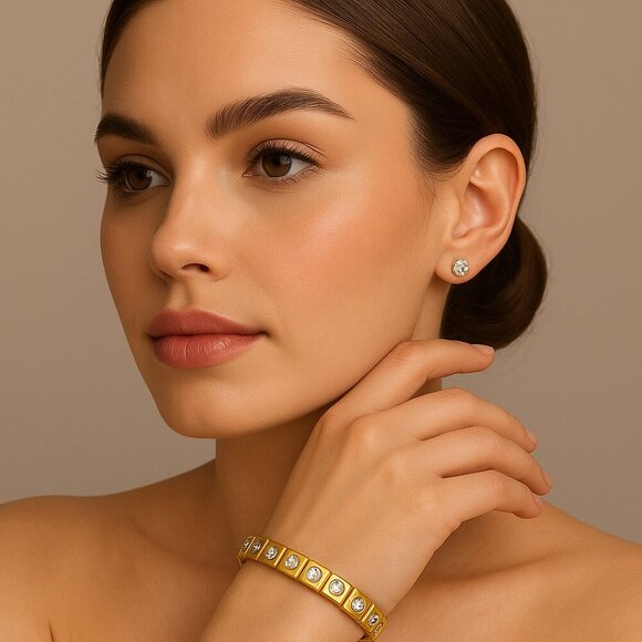 JOJAK Vintage Gold Plated Austrian Crystal Bracelet and Earring Set - Picture 1 of 6